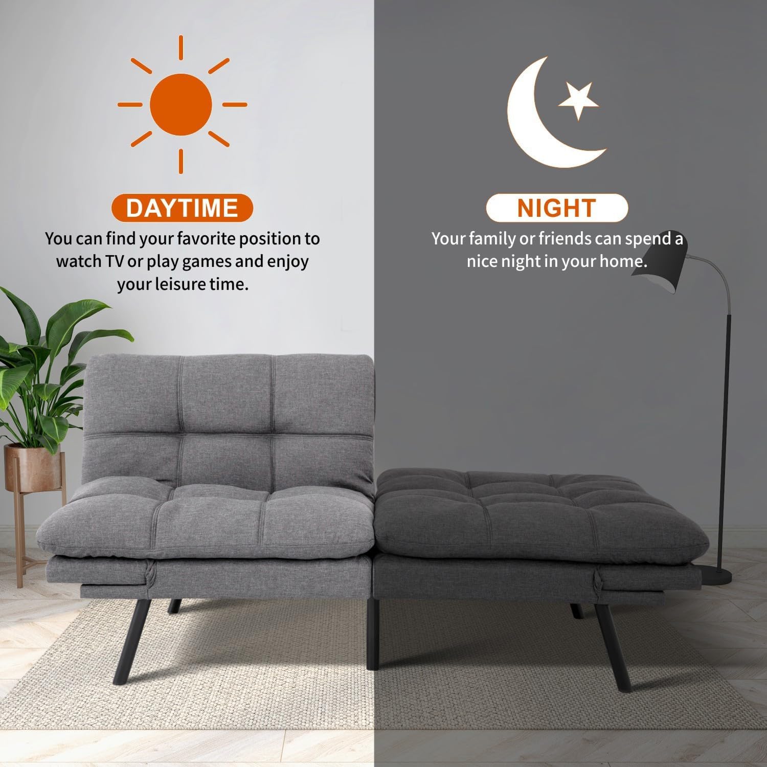 MUUEGM Futon Sofa Bed Modern Memory Foam Futon Couch Sleeper Sofa,Love seat Convertible Sofa with Adjustable Armrest Backrest for Compact Living Spaces,71'' x33''x31.5'',Linen Fabric,Grey