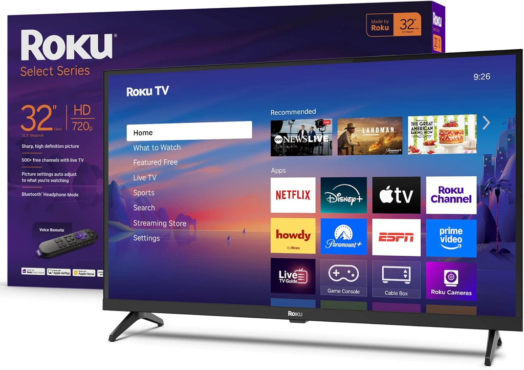 Roku Smart TV – 32-Inch Select Series, 720p HD TV – Roku TV with Voice Remote – Flat Screen LED Television with Wi-Fi for Streaming Live Local News, Sports, Family Entertainment