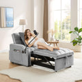 Convertible Sleeper Sofa Chair Bed, 3 in 1 Velvet Single Small Futon Sofa Bed with Phone Holder & USB Ports,Pull Out Couch Recliner with Adjustable Backrest for Living Room, Office, Small Place(Grey)
