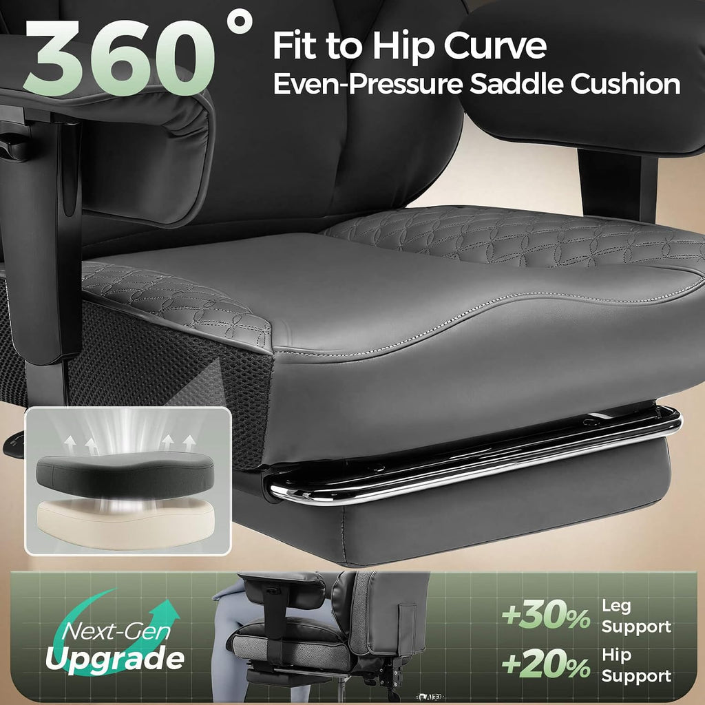 GTPOFFICE Big and Tall Office Chair 400LBS Wide Seat Computer Gaming Chair with Footrest & Comfy Lumbar Support, Leather High Back Executive Chair with Ergonomic Pressure Relief Seat Cushion, Gray