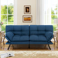 MUUEGM 71' Convertible Futon Sofa Bed, Upholstered Small Futon Couches with Adjustable Backrest, Loveseat Sleeper Bed for Compact Living Room Studio Office (Blue)