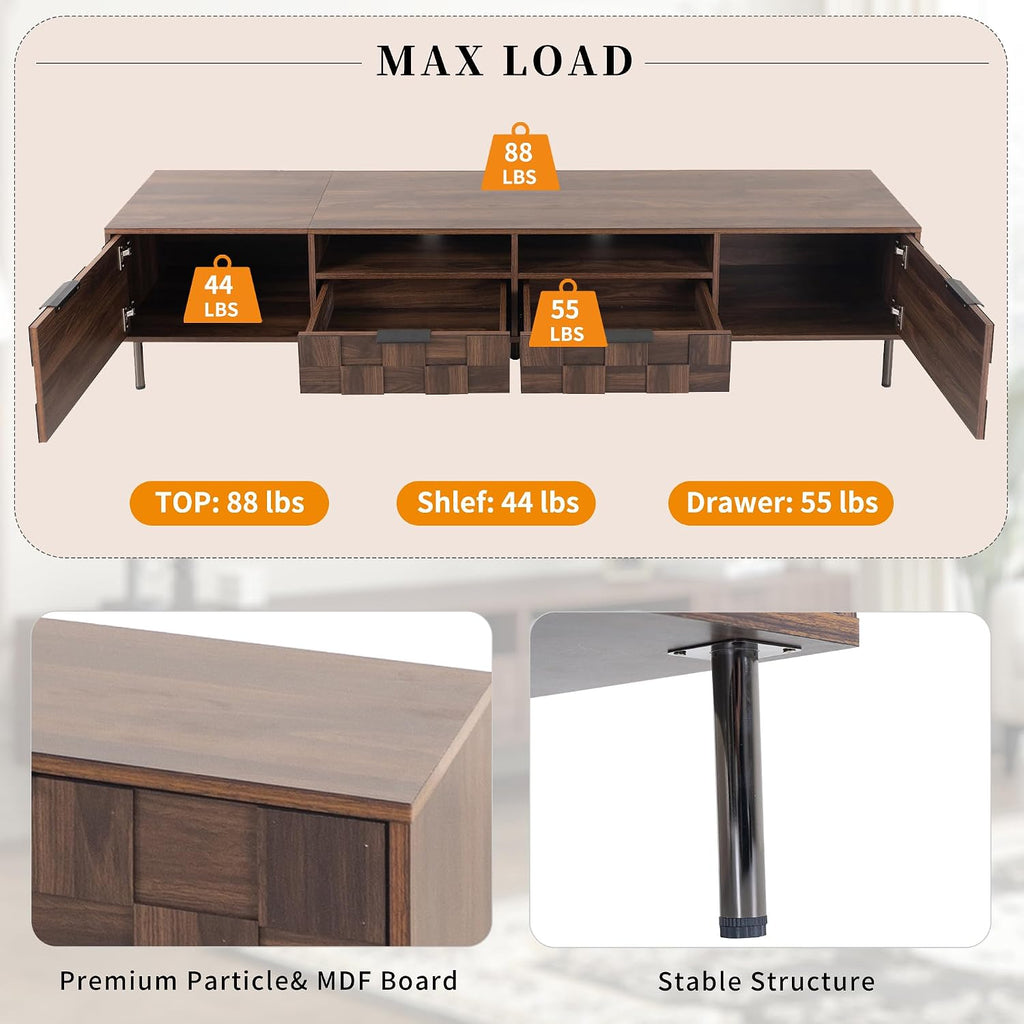 Merax 80' TV Stand for TVs Up to 85', Modern Entertainment Center with 2 Drawers, 2 Doors, and Open Space, Media Console with Unique Mosaic Front Design for Living Room