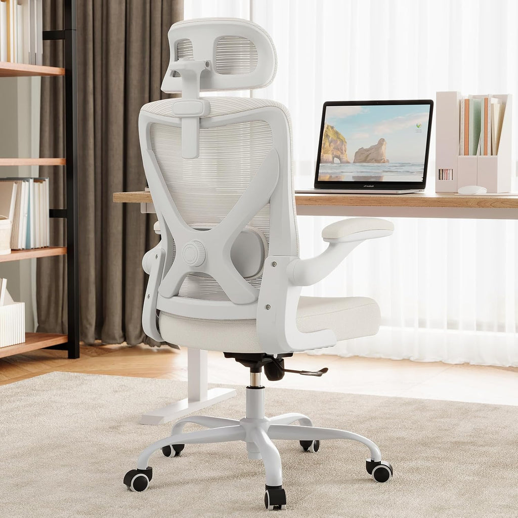 White Ergonomic Office Chair: Mesh Desk Chair Comfy with Adjustable Lumbar Support 400lbs High Back Computer Gaming Chair - Big and Tall Office Chairs with Extra Wide Seat-Adults Home Office