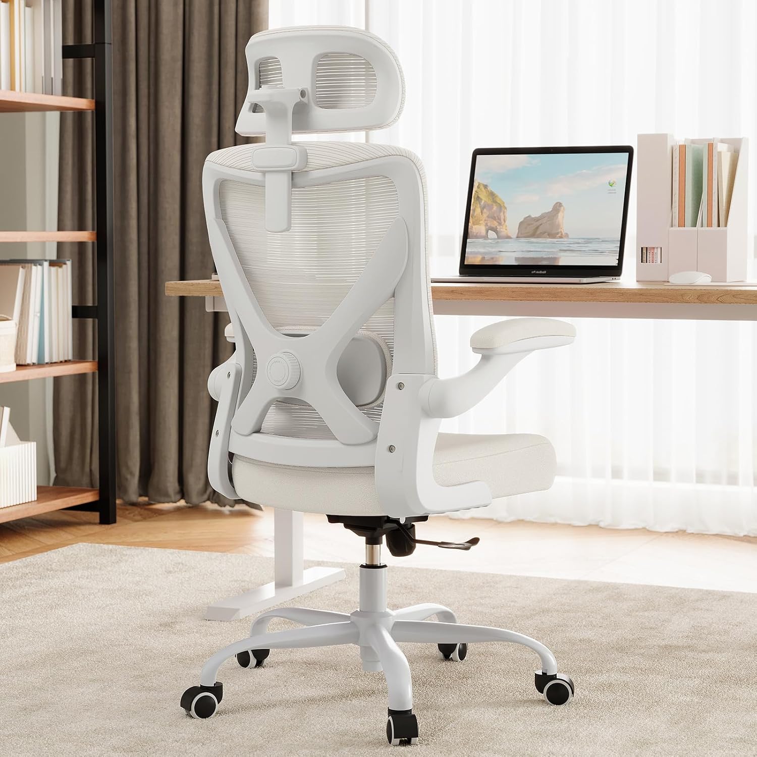 White Ergonomic Office Chair: Mesh Desk Chair Comfy with Adjustable Lumbar Support 400lbs High Back Computer Gaming Chair - Big and Tall Office Chairs with Extra Wide Seat-Adults Home Office