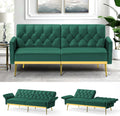 Velvet Futon Sofa Bed w/Adjustable Armrests & Backrests, Button Tufted Sleeper Couch, Modern Convertible Loveseat Sofa for Bedroom, Living Room, Apartment, Green