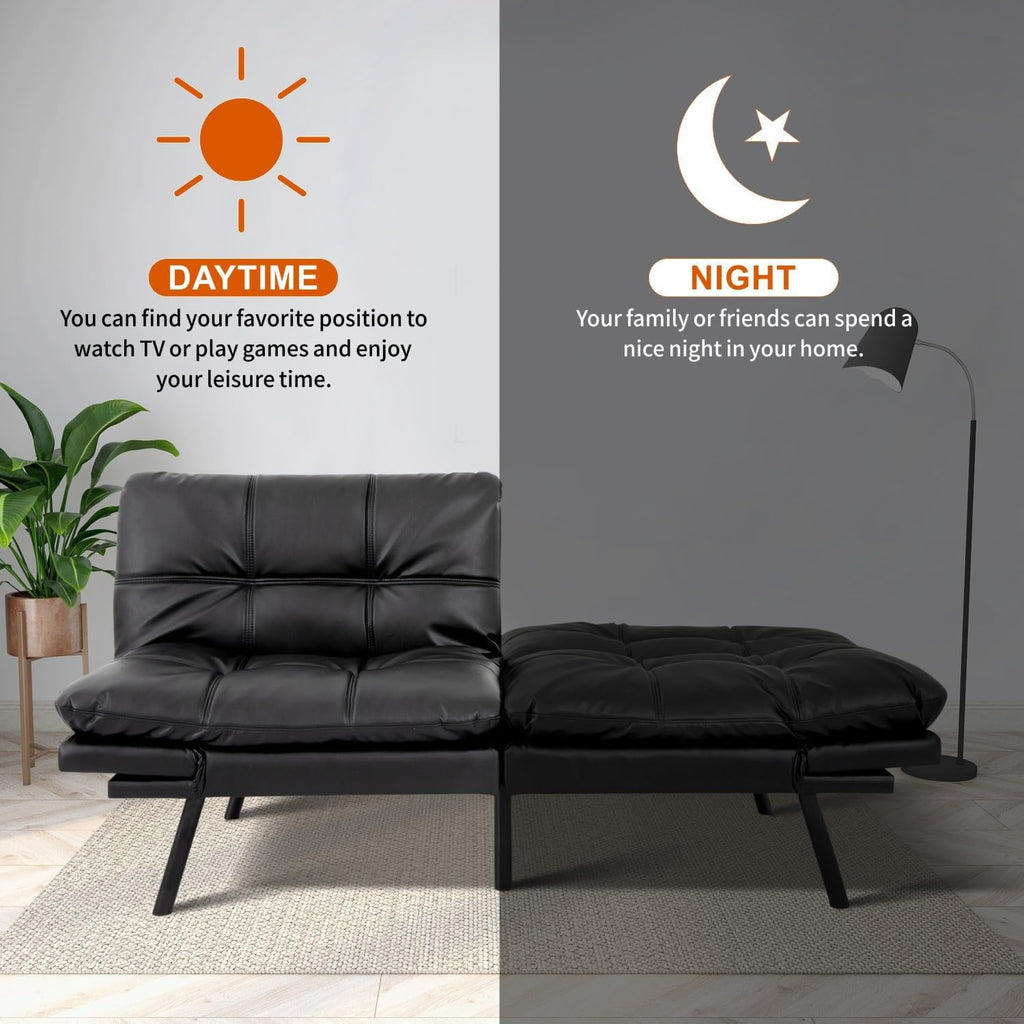 MUUEGM Futon Sofa Bed Convertible Futon Couch Bed Memory Foam Sofa Sleeper,Adjustable Armrest&Backrest Full Size Lounge Couch for Office Apartment Living Room,Matte Black