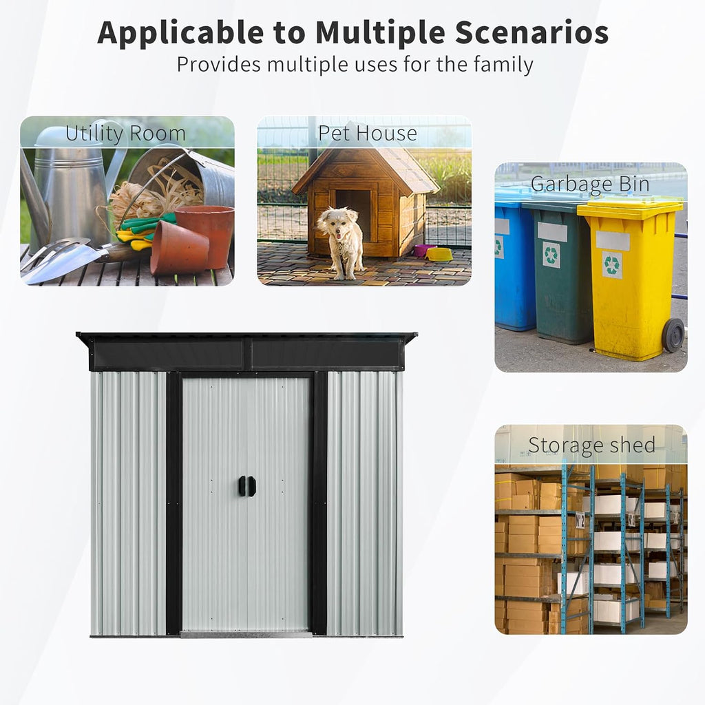 6x5 ft Outdoor Metal Storage Shed with Floor Floor and Window, Lockable Galvanized Steel Tool Shed with Sliding Door, Air Vent and Transparent Plate, Waterproof Garden Storage House for Backyard