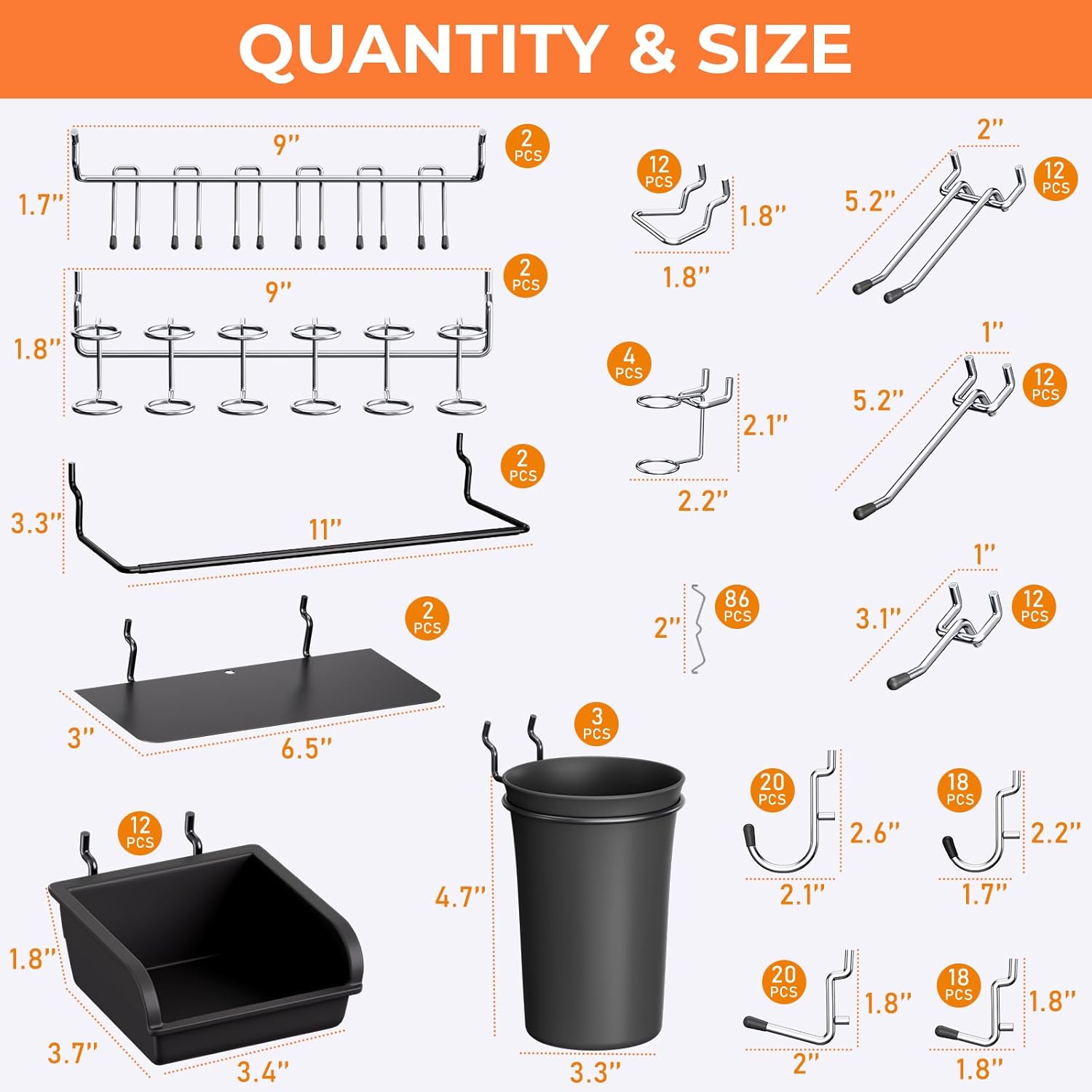INCLY 48x36 Inch Metal Peg Board Kit with 1/4' Pegboard Hooks Accessories, 6PCS Peg Board Panels and 234PCS Black Pegboard Wall Organizer Tool Storage System for Garage Workbench Shed