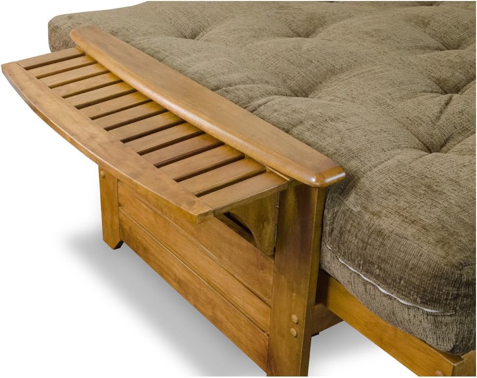 Brentwood Tray Arm Full Size Wood Futon Frame and Storage Drawers - Heritage Finish