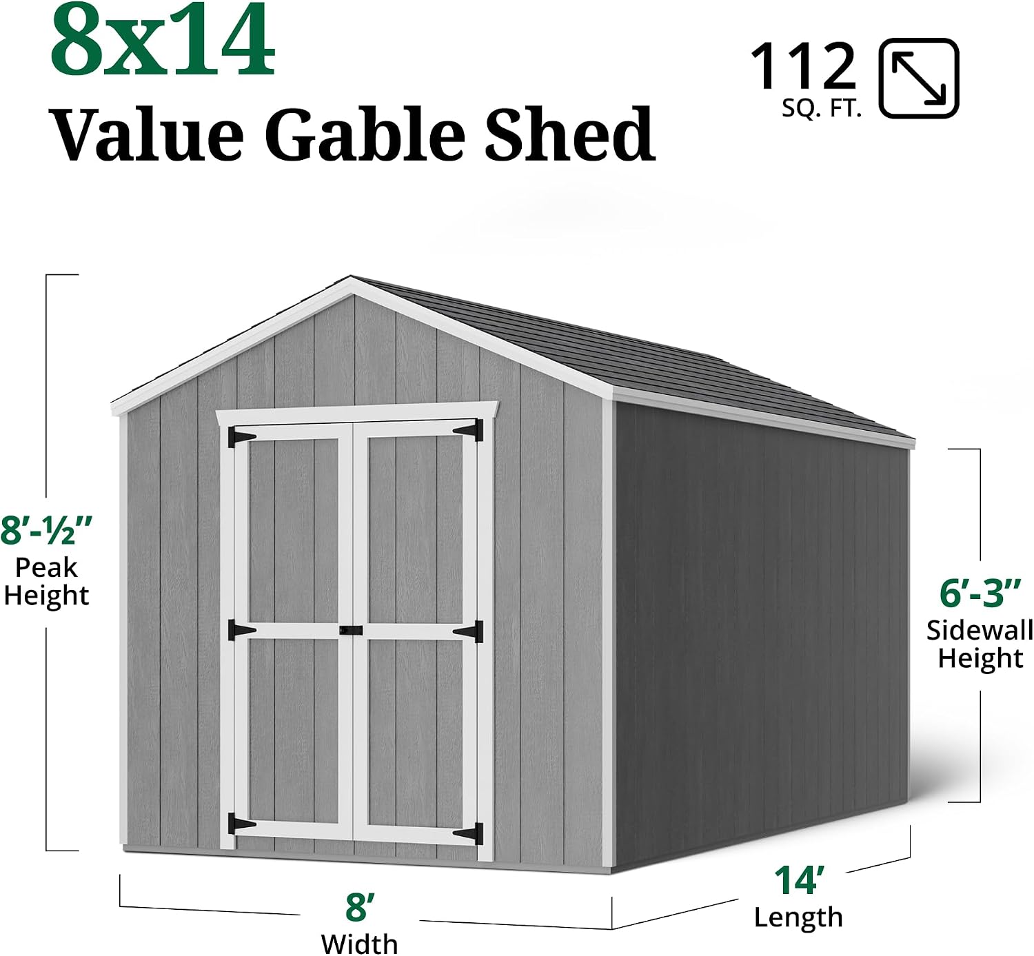 Little Cottage Co. 8x14 Value Gable Shed with Floor, Outdoor Wood Storage Do-It-Yourself Precut Kit
