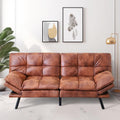 MUUEGM Convertible Futon Sofa Bed, Couch Sleeper Foldable, Loveseat Modern PU Leather and Memory Foam with Armrests&Backrest Adjustable, Recliner Lounge for Living Room, Small Space, Brown