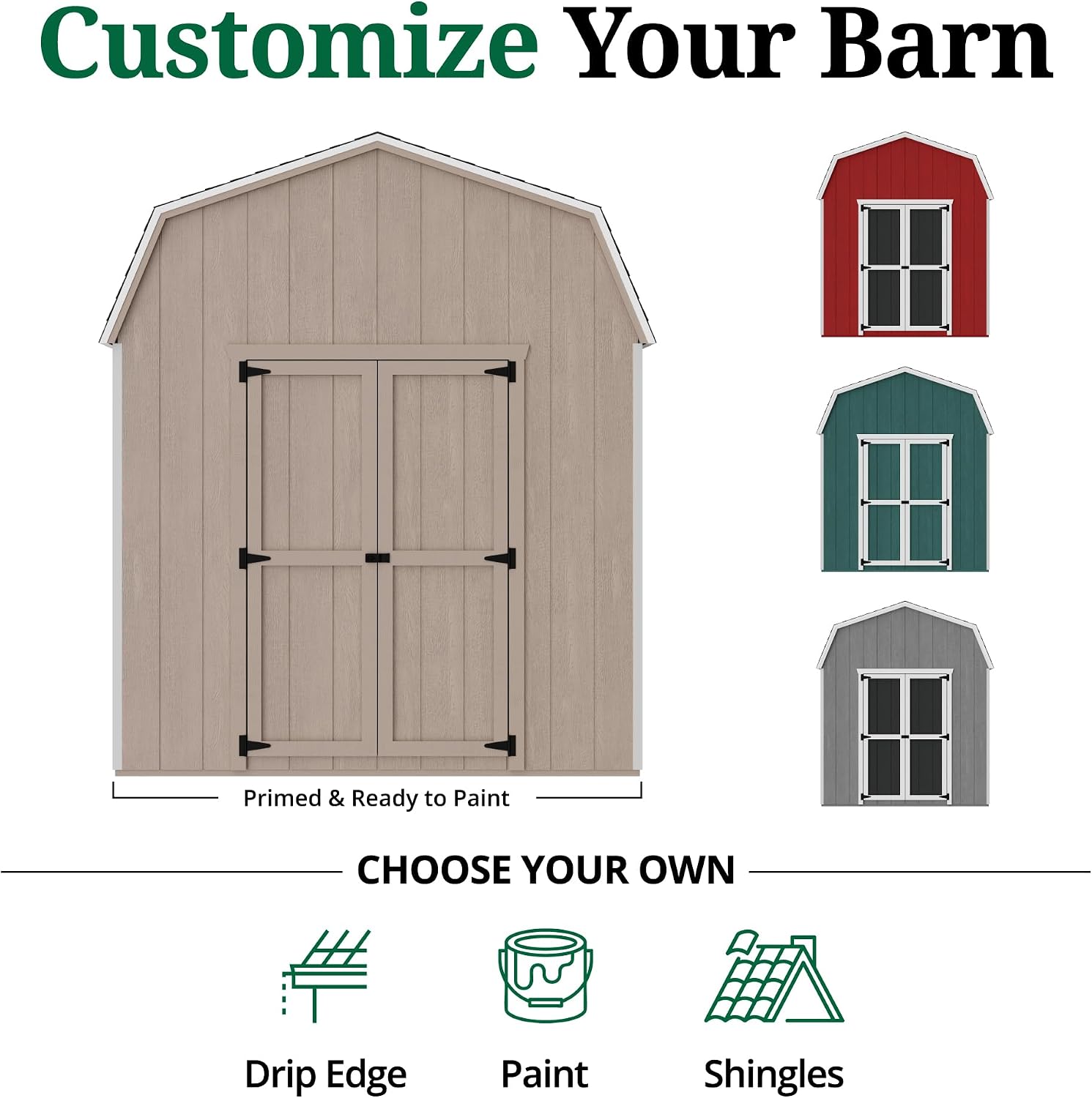 Little Cottage Co. 8x16 Value Gambrel Barn with 6 ft. Sidewalls with Floor, Outdoor Wood Storage Shed Do-It-Yourself Precut Kit