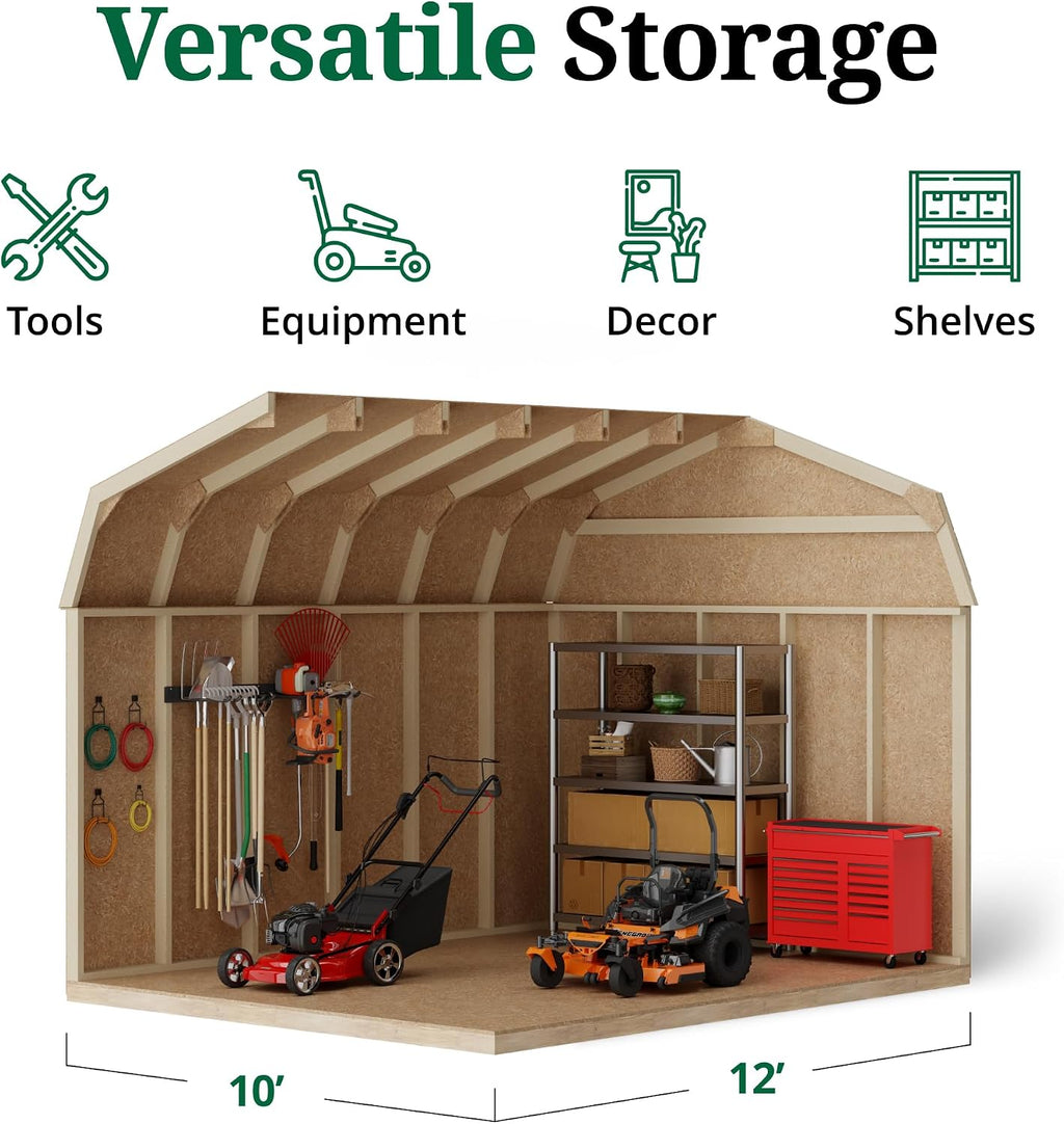 Little Cottage Co. 10x12 Value Gambrel Barn with 6 ft. Sidewalls with Floor, Outdoor Wood Storage Shed Do-It-Yourself Precut Kit