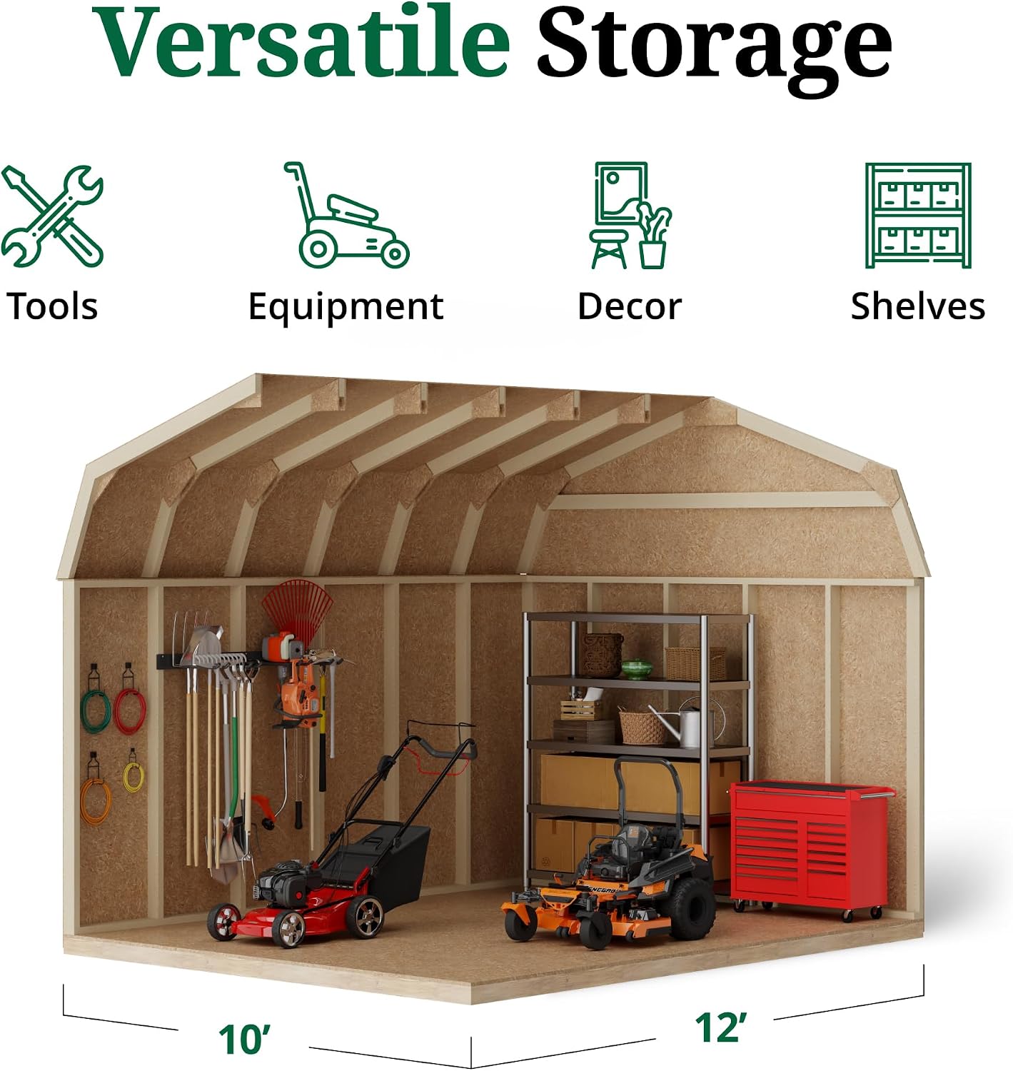 Little Cottage Co. 10x12 Value Gambrel Barn with 6 ft. Sidewalls with Floor, Outdoor Wood Storage Shed Do-It-Yourself Precut Kit