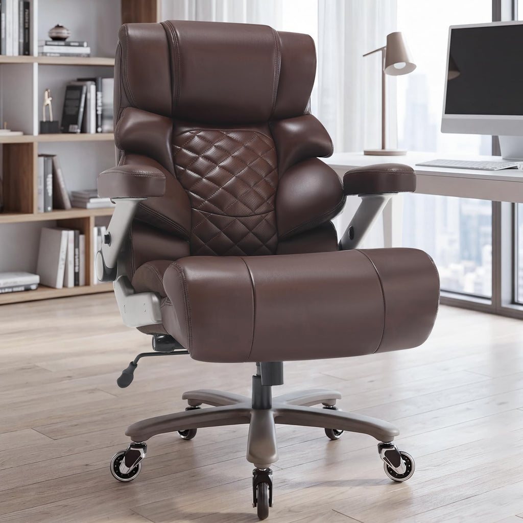 700lbs Big and Tall Office Chair - Adjustable Lumbar Support Heavy Duty Metal Base Quiet Rubber Wheels High Back Large Executive Computer Desk Swivel Chair, Ergonomic Design for Back Pain