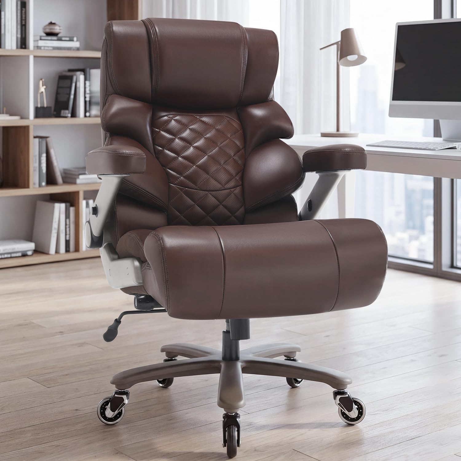 700lbs Big and Tall Office Chair - Adjustable Lumbar Support Heavy Duty Metal Base Quiet Rubber Wheels High Back Large Executive Computer Desk Swivel Chair, Ergonomic Design for Back Pain