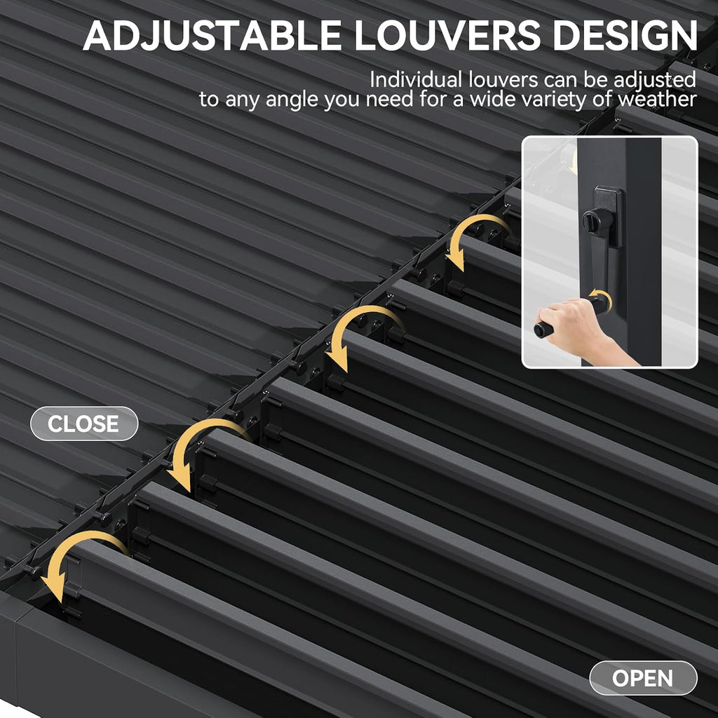 Aoxun Louvered Pergola 12' x 16' Outdoor Aluminum Pergola with Adjustable Top for Decks, Gardens and Backyards, Gray