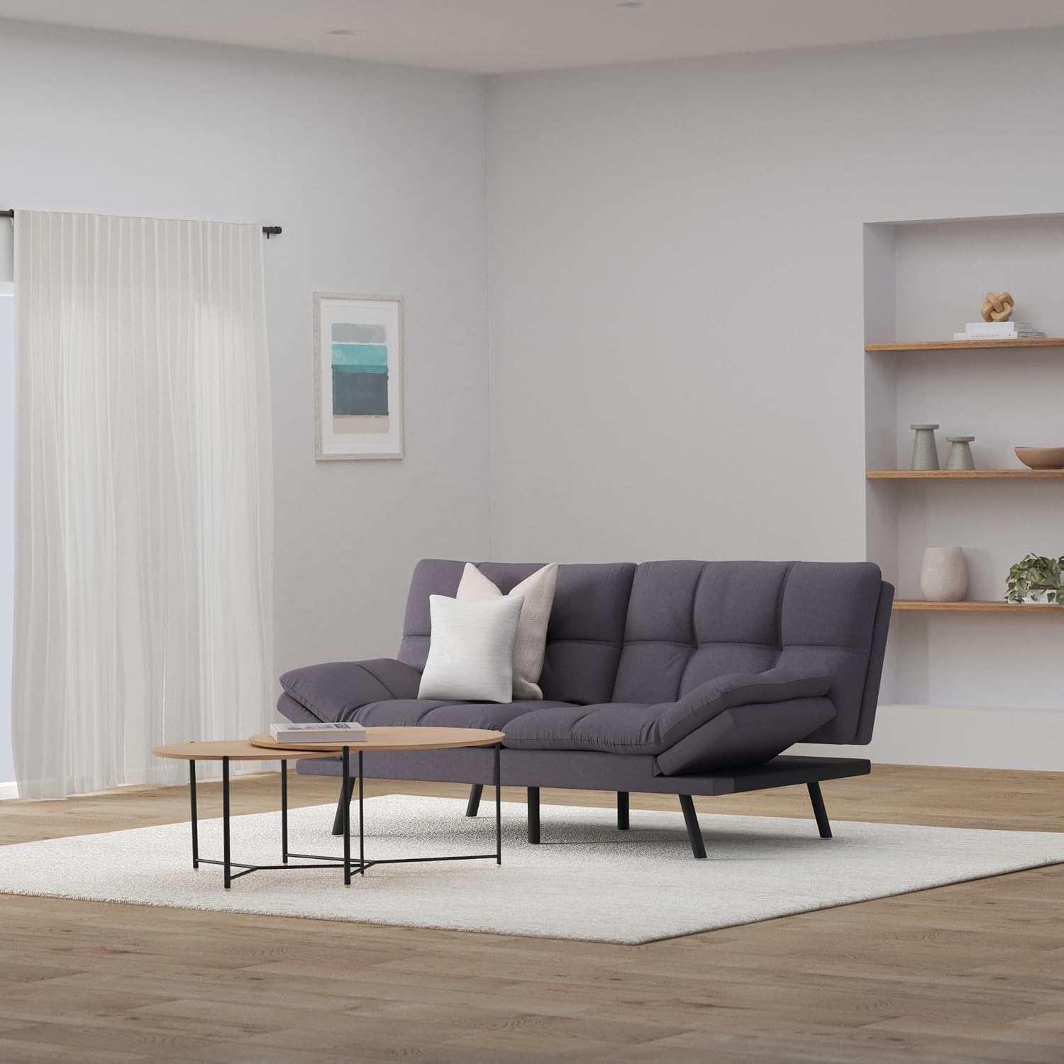 MUUEGM Futon Sofa Bed Memory Foam Futon Sofa Sleeper Couch,Convertible Modern Futon for Living Room,Love seat for Apartments Office Small Spaces,w/Adjustable Armrests Backrest,Linen Fabric,Grey