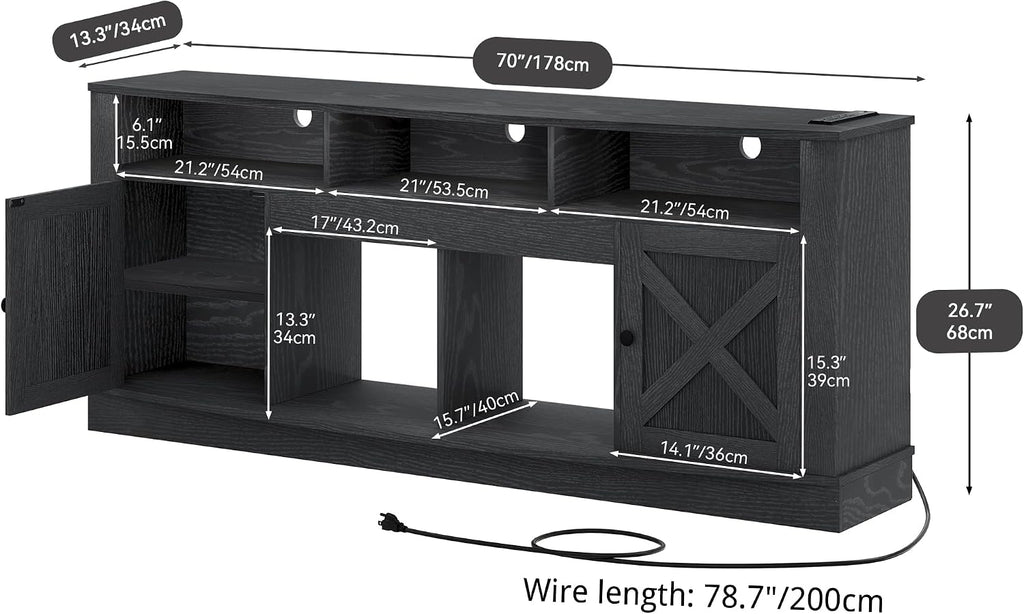 YITAHOME TV Stand for 75/80 Inch TV, Black Entertainment Center 70 Inches Wide, Media Furniture TV Table with with Power Outlet, TV Consoles for Living Room, Curved Desktop