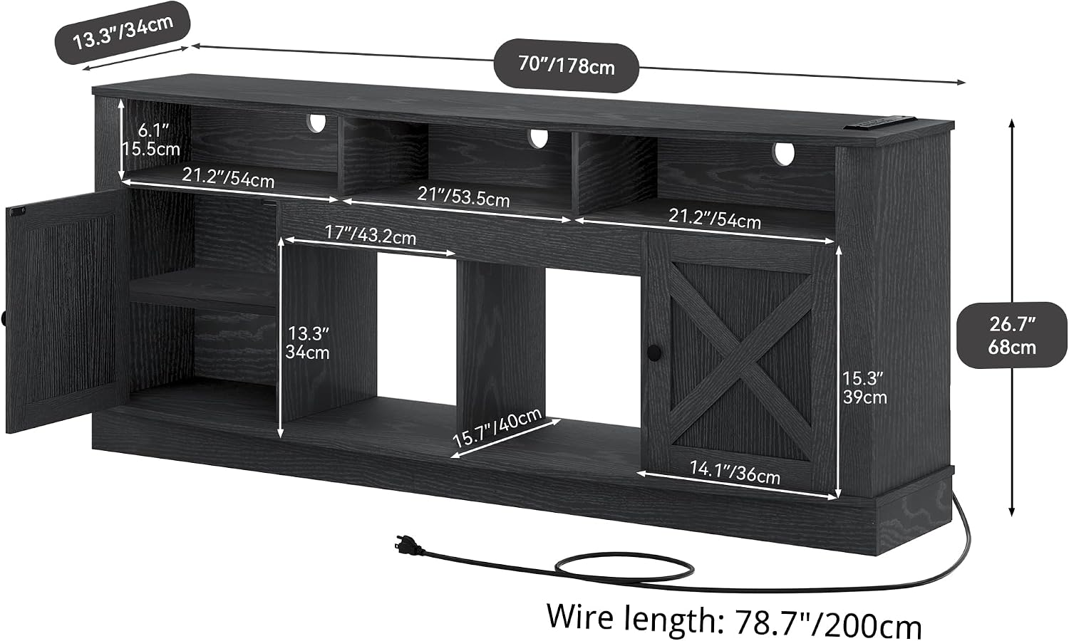 YITAHOME TV Stand for 75/80 Inch TV, Black Entertainment Center 70 Inches Wide, Media Furniture TV Table with with Power Outlet, TV Consoles for Living Room, Curved Desktop