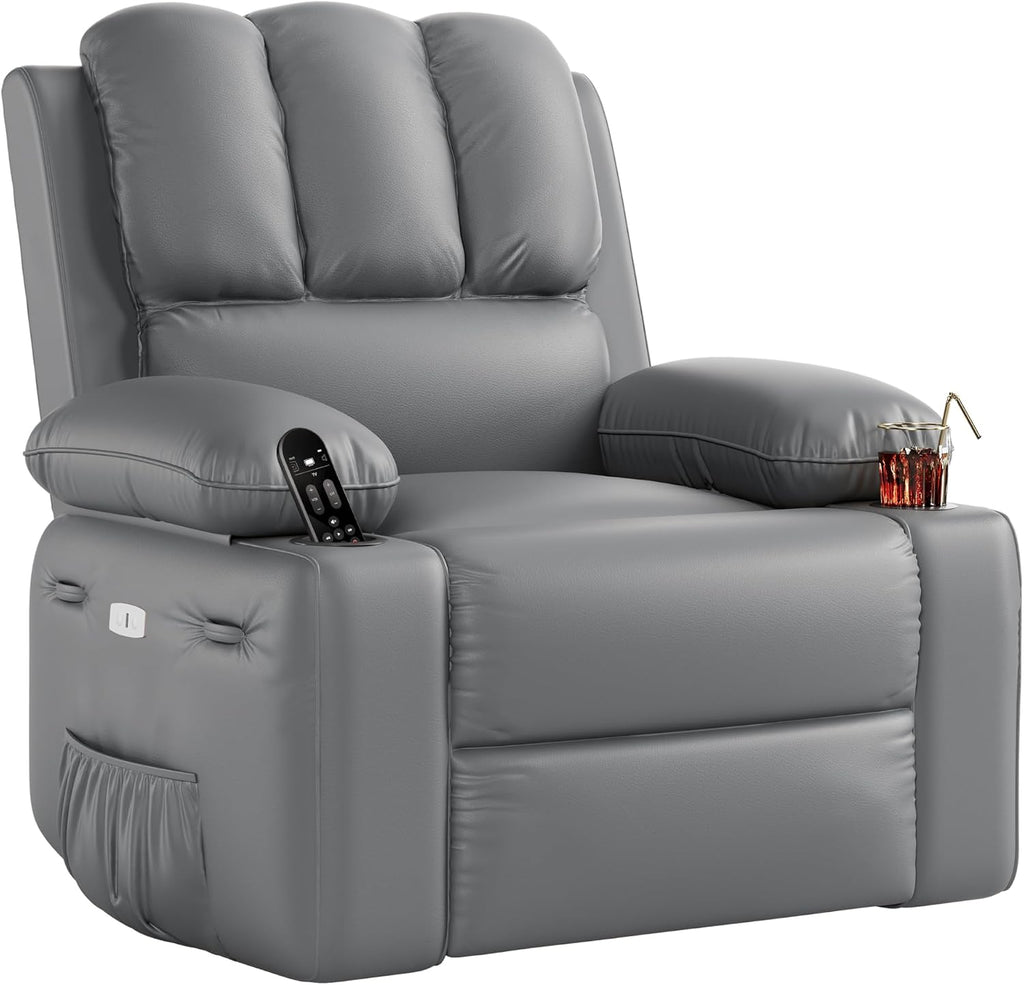 Electric Recliner Chair for Living Room, 360° Swivel Electric Massage Recliner Chair, with Massage & Heat, USB Port, Cup Holders, Side Pocket, Ergonomic Lounge, Adults, Nursery or Bedroom