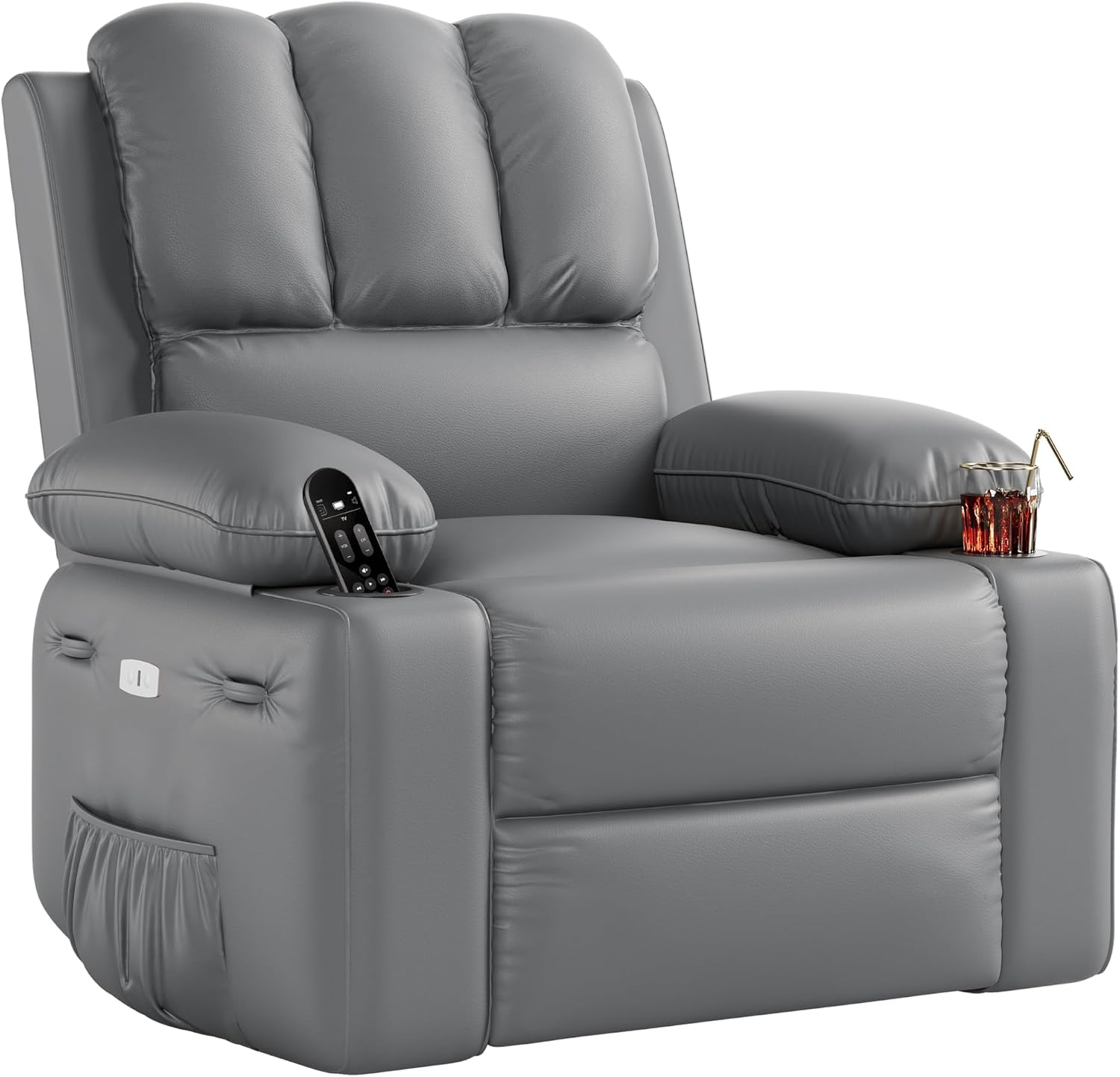 Electric Recliner Chair for Living Room, 360° Swivel Electric Massage Recliner Chair, with Massage & Heat, USB Port, Cup Holders, Side Pocket, Ergonomic Lounge, Adults, Nursery or Bedroom