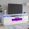 AMERLIFE Fireplace TV Stand with 36' Fireplace, 70' Modern Fireplace Entertainment Center LED Lights, 2 Tier TV Console Cabinet for TVs Up to 80', White & White