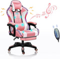 PC Gaming Chair Racing Office Chair Ergonomic Desk Chair with Speakers and LED Lights, E-Sports Computer Chair with Footrest and Lumbar Support, Swivel PU Leather Chair for Adults Teens