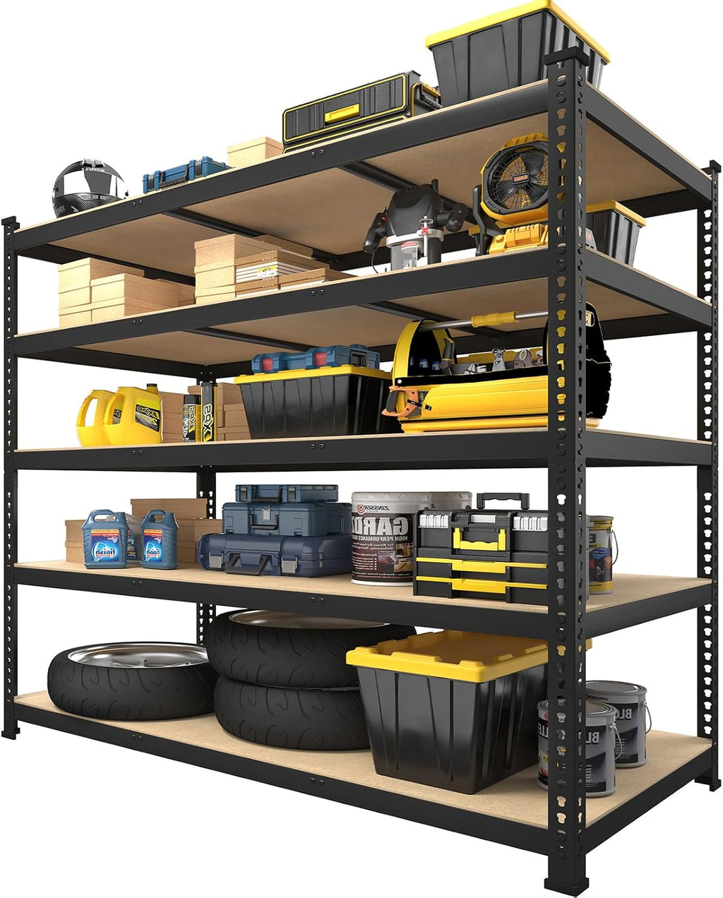 PrimeZone 48' x 24' x 72' Heavy Duty Storage Shelves - 5 Tier Adjustable Garage Storage Shelving, Metal Storage Utility Rack Shelf Unit for Warehouse Pantry Closet Kitchen, Black