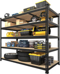 PrimeZone 48' x 24' x 72' Heavy Duty Storage Shelves - 5 Tier Adjustable Garage Storage Shelving, Metal Storage Utility Rack Shelf Unit for Warehouse Pantry Closet Kitchen, Black