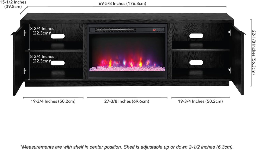 Henn&Hart Rectangular TV Stand with 26' Crystal Fireplace for TV's up to 78' in Black Grain, for Home, Living Room, Bedroom, Entertainment Room, Office