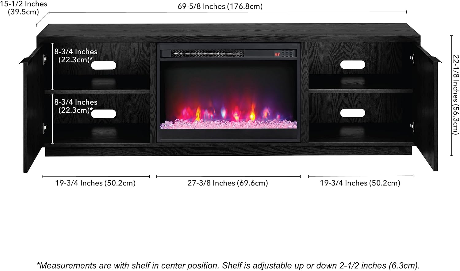 Henn&Hart Rectangular TV Stand with 26' Crystal Fireplace for TV's up to 78' in Black Grain, for Home, Living Room, Bedroom, Entertainment Room, Office