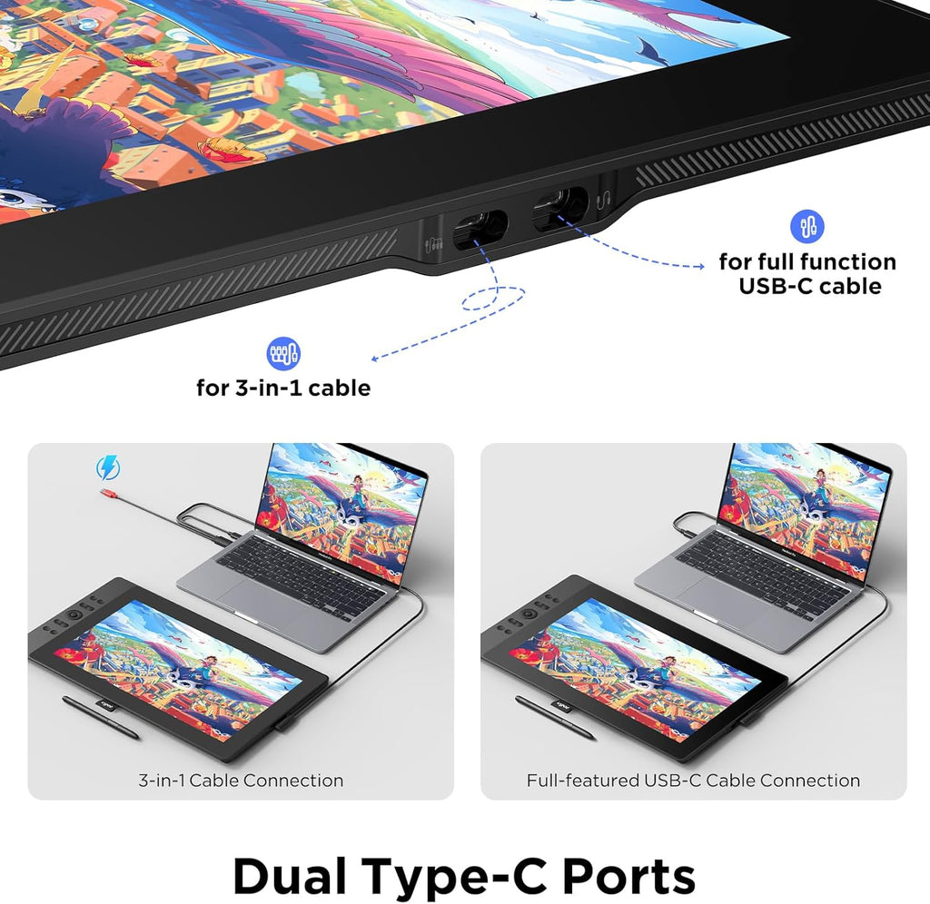 UGEE 15.4 inch Drawing Tablet with Screen，143% sRGB UE16 Computer Graphics Tablet with Full-Laminated Screen 8+1 Hot Keys 16K Level Pressure Battery-Free Stylus，Drawing Pad for PC/Windows/Mac/Android