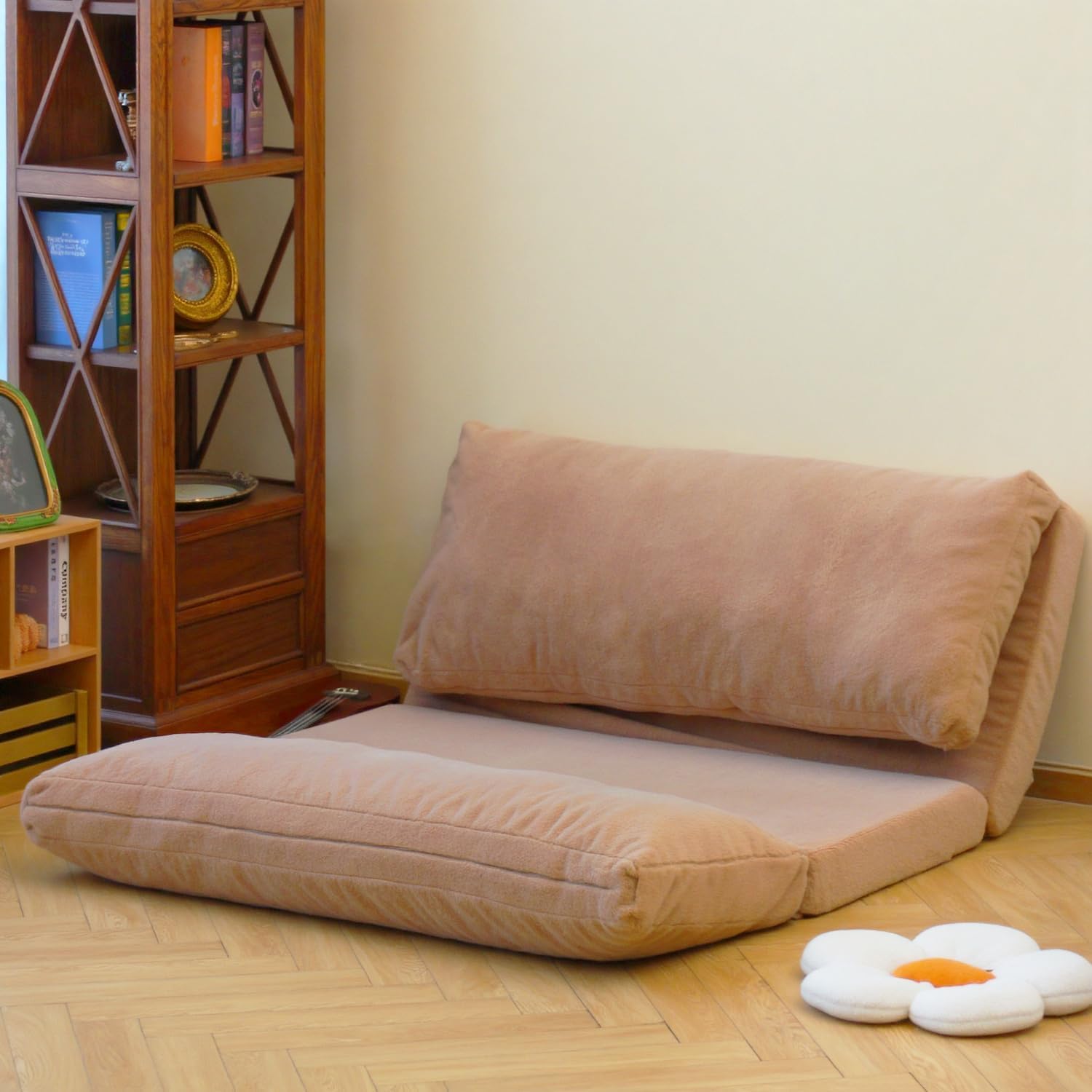 N&V Folding Matress Sofa Bean Bag Bed, Foam Filling Folding Matress Sofa, Includes Removable and Machine Washable Cover, Soft Premium Faux Fur (Large, Brown)