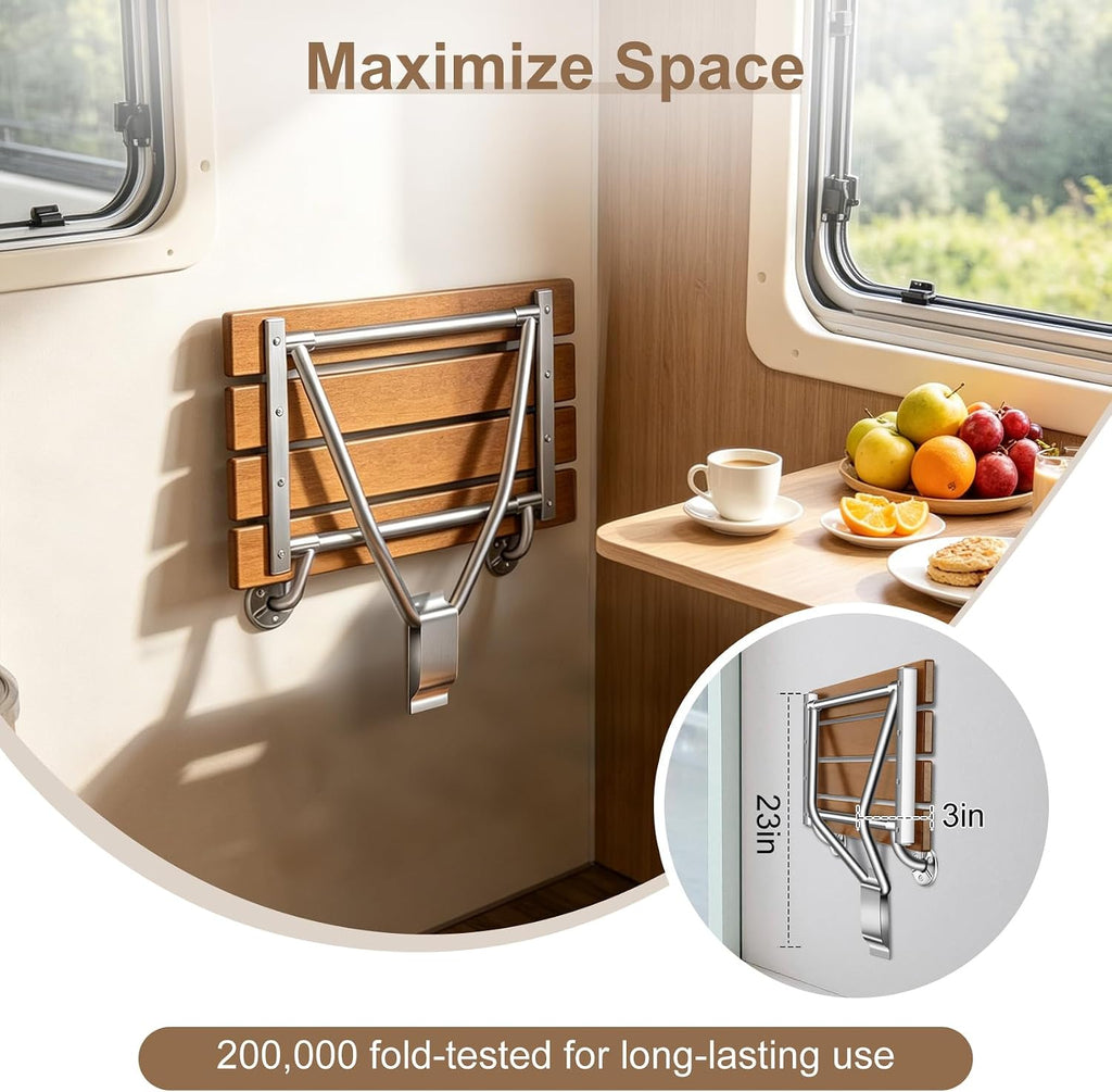 24'' Folding Shower Seat Wall Mounted, Folding Shower Bench with Stainless Steel Bracket, 500lb Load Capacity, for Elderly, Pregnant Women, Kids, Disabled