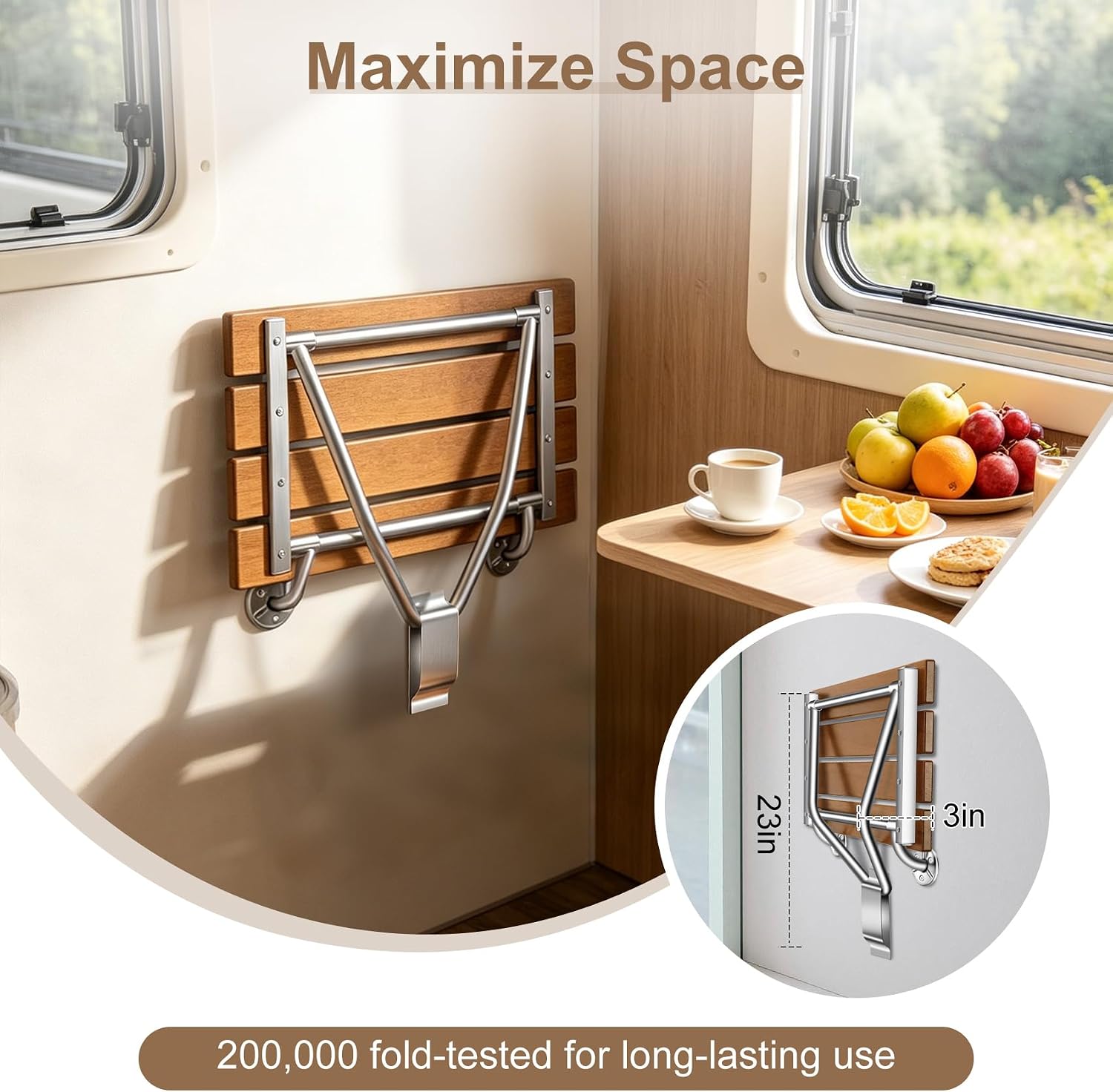 24'' Folding Shower Seat Wall Mounted, Folding Shower Bench with Stainless Steel Bracket, 500lb Load Capacity, for Elderly, Pregnant Women, Kids, Disabled