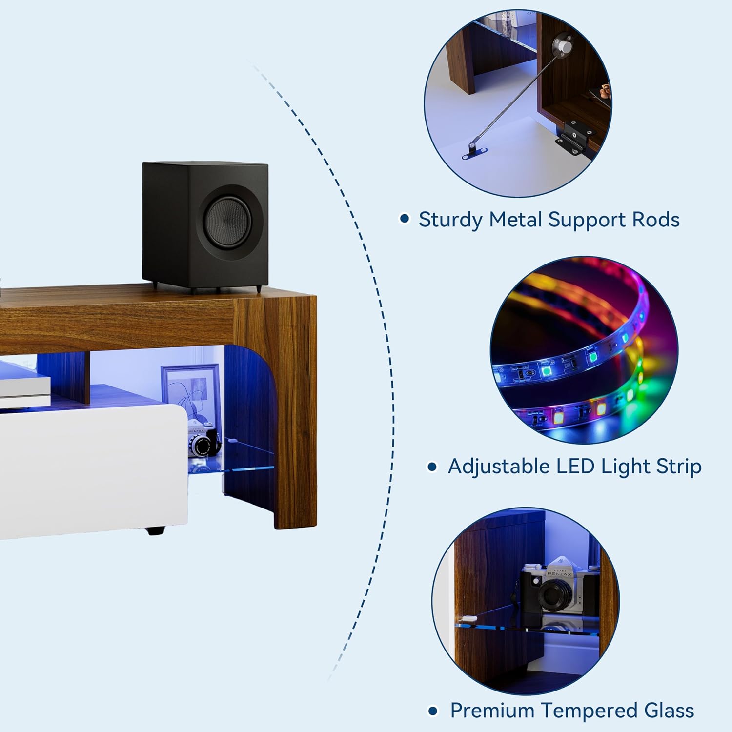 Garvee Modern Lighting TV Stand with Large Storage Drawer for 50 55 60 65 70 75 Inch TVs, TV Console Table with Control Color LED Lights, Entertainment Center Media for Living Room, Bedroom, Walnut