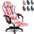 LED Gaming Chair Computer Gaming Chair with Bluetooth Speakers and RGB Lights Full Massager Gamer Chair Swivel Recliner Ergonomic Lumbar Support Video Game Chair for Adults Teens,Pink