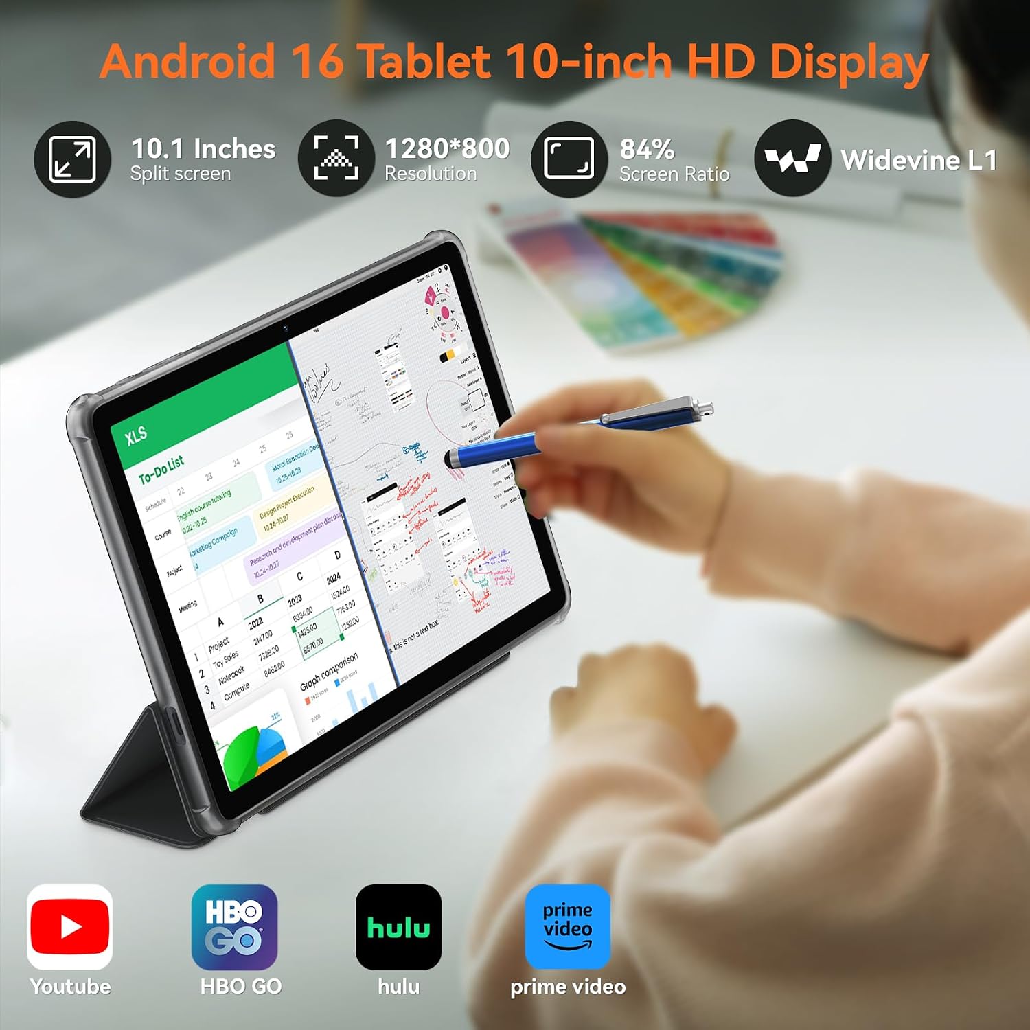 Tablet, 2026 Lastest Android 16 Tablet with Keyboard & Mouse, 10 inch Tablets, 24GB RAM 256GB ROM (2TB Expand), Octa-Core Gaming, 5G WiFi , Widevine L1 FHD, GPS, 2-in-1 Laptop Bundle for Work/School