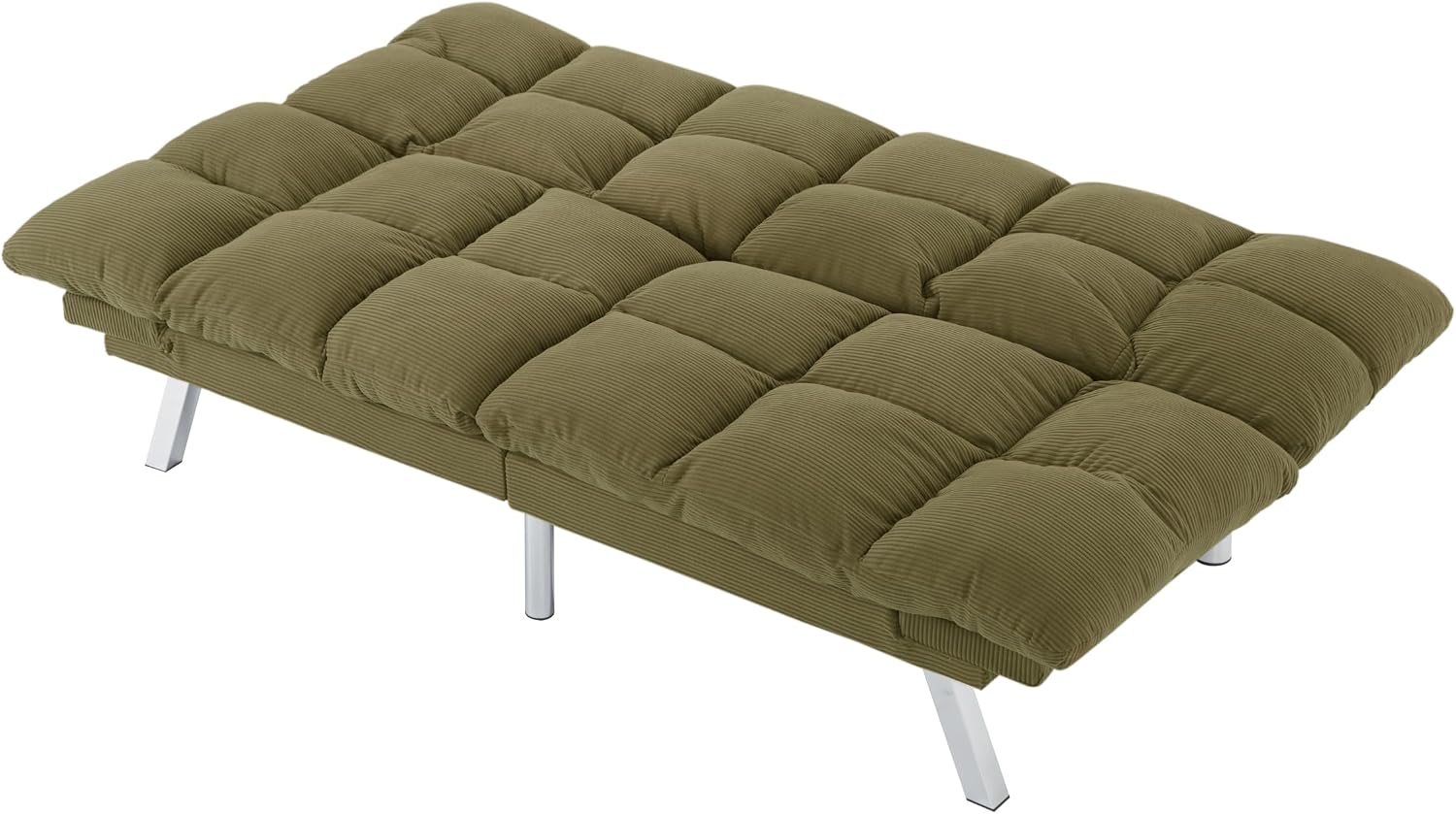 Modern Green Corduroy Convertible Folding Futon Couch Sofa Bed Adjustable Pillow Top Arm Memory Foam Couch Double Loveseat Sofa for Compact Living Space, Game Studio, Apartment, Bedroom (67.3' Green)