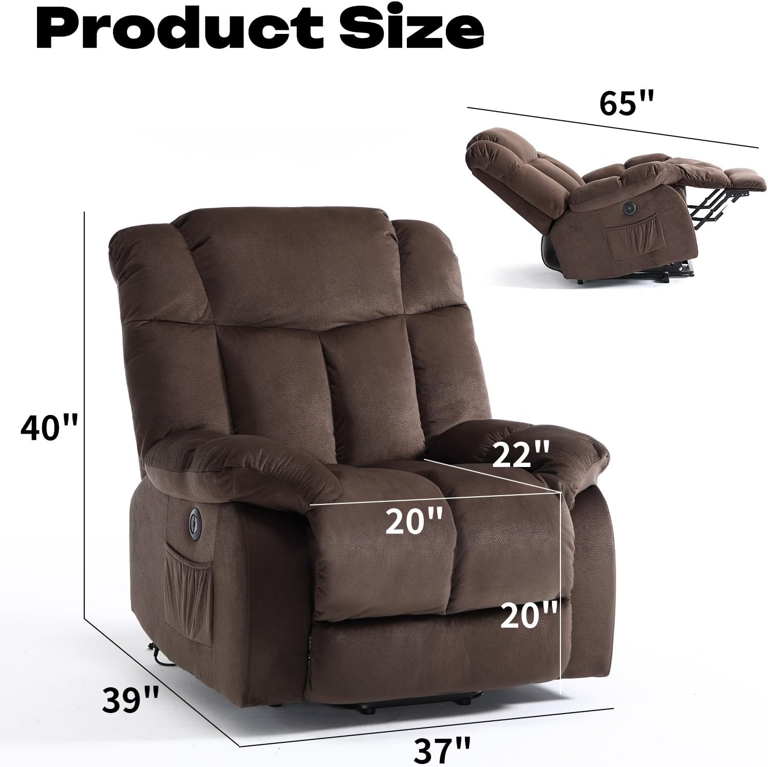 CANMOV Power Lift Electric Recliner Chair for Elderly- Heavy Duty and Safety Motion Reclining Mechanism-Antiskid Fabric Sofa for Living Room, Chocolate