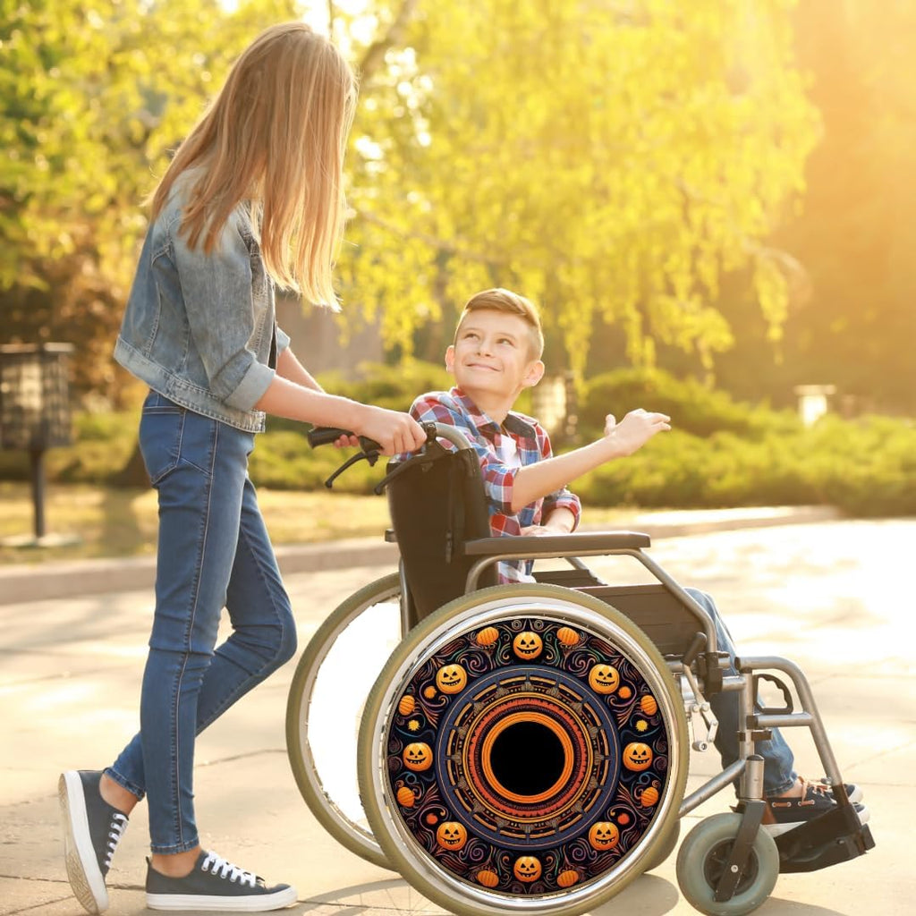 Designer Cover for Wheelchair Wheels, Enhances Aesthetics, Easy Install/Remove, Lightweight, New Matt Finish (Playful Pumpkin)