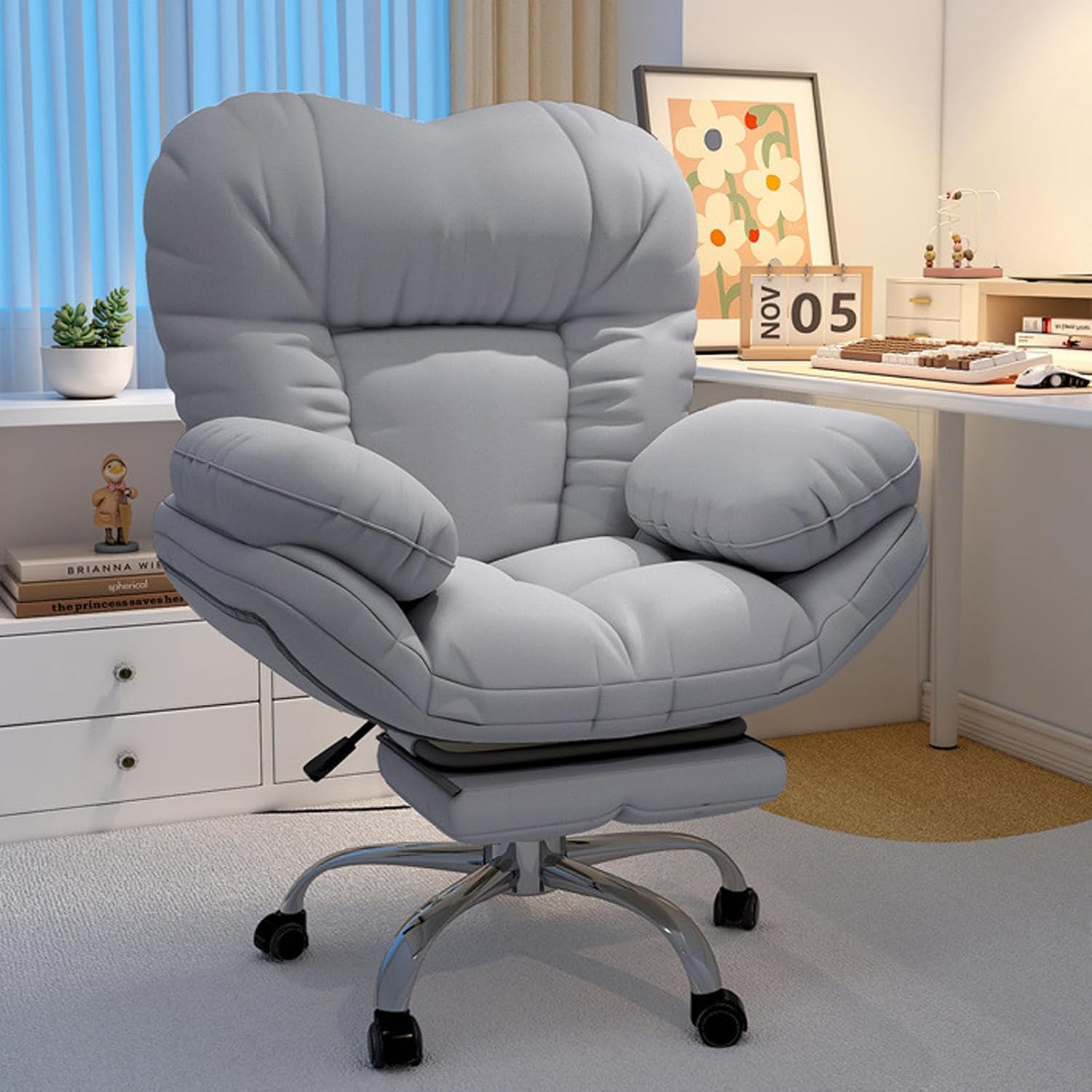 Height Adjustable Gaming Chair with Large Armrest and PU Wheels, Ergonomic Computer Chair with Headrest, Lumbar Support and Foot Rest for Work and Office Use