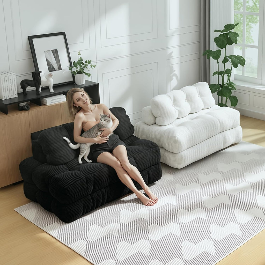 Folding Sofa Bed, 3-in-1 Convertible Sleeper Chair with Pillow, Double Futon Couch Bed with Back Support, Portable Fold Out Chair Bed Comfy Floor Sofa Lounge for Living Room Bedroom, Black