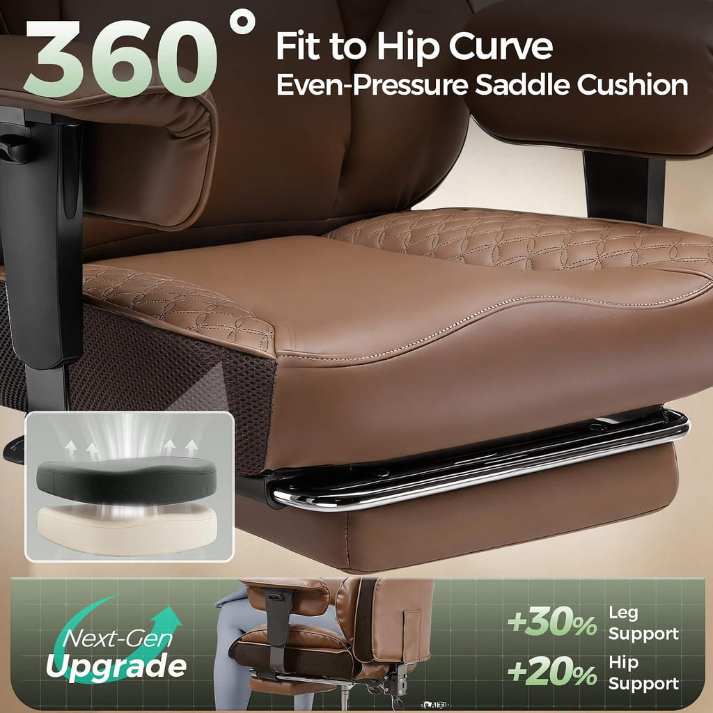 GTPOFFICE Big and Tall Office Chair 400LBS Wide Seat Computer Gaming Chair with Footrest & Comfy Lumbar Support, Leather High Back Executive Chair with Ergonomic Pressure Relief Seat Cushion, Brown