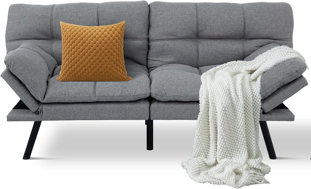 MUUEGM Futon Sofa Bed Convertible Couch,Memory Foam Futon Sofa Couch,Sleeper Futons Sofa Couches,Small Splitback Modern Loveseat Sofa Bed for Living Room,Office,Apartment,Linen Fabric,Light Gray.