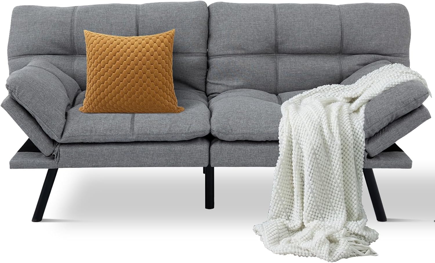 MUUEGM Futon Sofa Bed Convertible Couch,Memory Foam Futon Sofa Couch,Sleeper Futons Sofa Couches,Small Splitback Modern Loveseat Sofa Bed for Living Room,Office,Apartment,Linen Fabric,Light Gray.