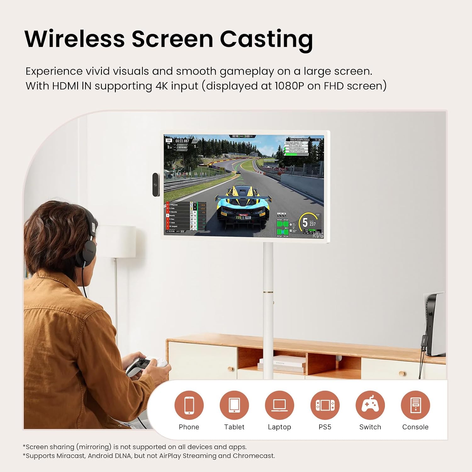 ApoloSign 32 Inch FHD Smart Portable TV 2nd Gen, 16(8+8) GB RAM+128GB, Android 16, EDLA-Certified, Rolling Tablet TV on Wheels, Built-in 15000mAh Battery, Full Swivel Rotation, Voice Remote Control
