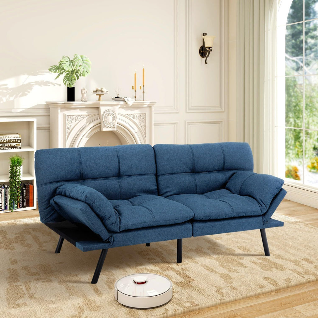 MUUEGM Futon Sofa Bed Memory Foam Navy Blue Futons Modern Office Couch Sleeper Bed Convertible Love seat Sofa for Small Spaces,Apartment,Office with Adjustable Armrest Backrest