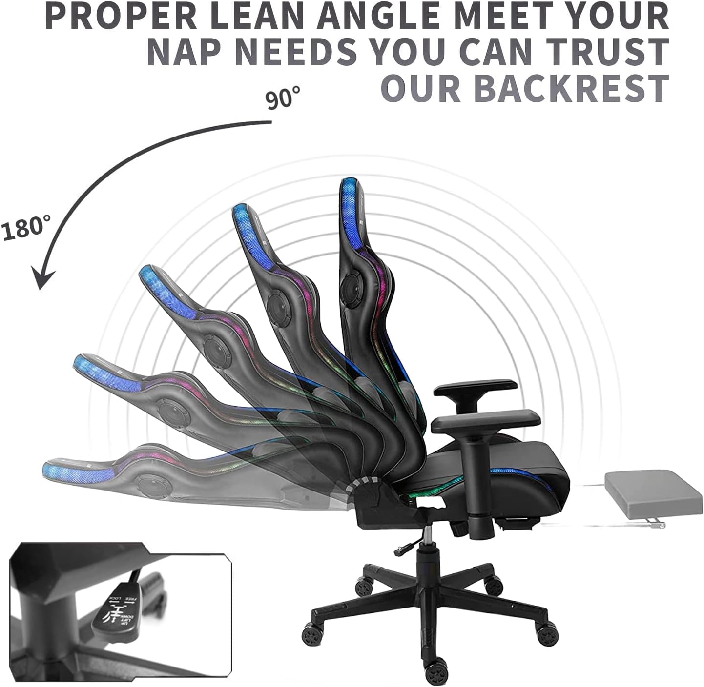 RGB Gaming Chair with Bluetooth Speakers Ergonomic Full Massage Video Game Chairs Lumbar Support 4D Armrests PU Leather Gamer Chair Recliner Chair High Back Computer Chair for Adults Teens,Blac